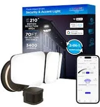 Enbrighten LED Wi-Fi Smart Security Light, App Control, Motion Activated, Three Head, Bronze, ETL Listed, UV Resistant, 3400 Lumens, 4000K, Flood Light for Patio, Yard, Garage, Driveway, 58245