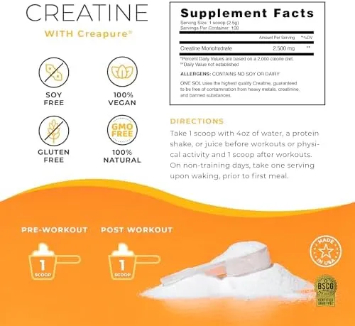 One Sol Creatine for Women Booty Gain, All Natural Women&#039;s Creatine Powder wi...