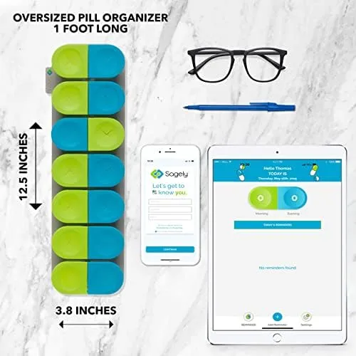 Smart XL Weekly Pill Organizer AM/PM - Medicine Storage Organizer with Remind...