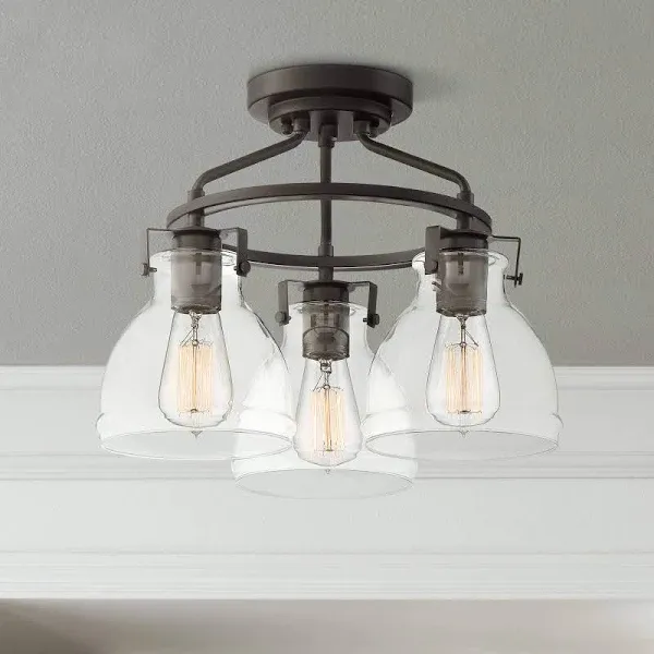 Possini Euro Design Bellis Industrial Rustic Farmhouse Semi Flush-Mount Ceiling Light