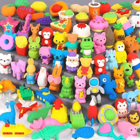 Arscniek 70 Pack Animal Erasers for Kids Bulk Desk Pets Classroom Prizes Treasure Box Toys for Classroom Supplies, 3D Puzzle Mini Erasers Pencil