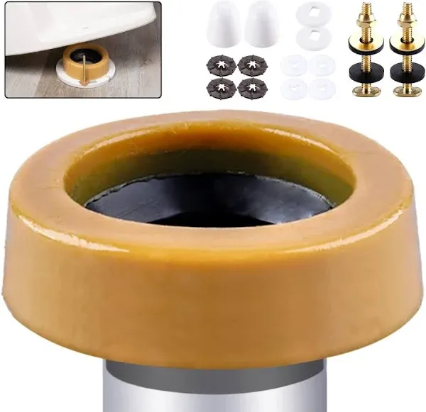 F Extra Thick Toilet Wax Ring Kit Include Closet Bolts, Bolt Caps, Thick Flange and Retainer Washers, Fits 3 inch and 4 inch Waste Lines for Toilet