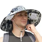 Sun Hat with 2 Solar Fans, Mens Summer UV Protection Wide Brim Fishing Cowboy...