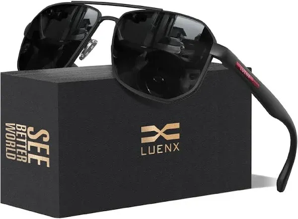 LUENX Aviator Sunglasses for Men Square Polarized Polygon Lens