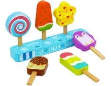 Wooden Ice Cream Toy for Kids, Toddlers Ice Lolly Pops Pretend Play Food Toys Ice Cream Shop Playset Gifts for Kids Age 3 4 5 6 Years Old