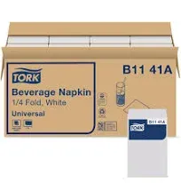 Tork White Beverage Napkin 1/4 Fold 1-Ply