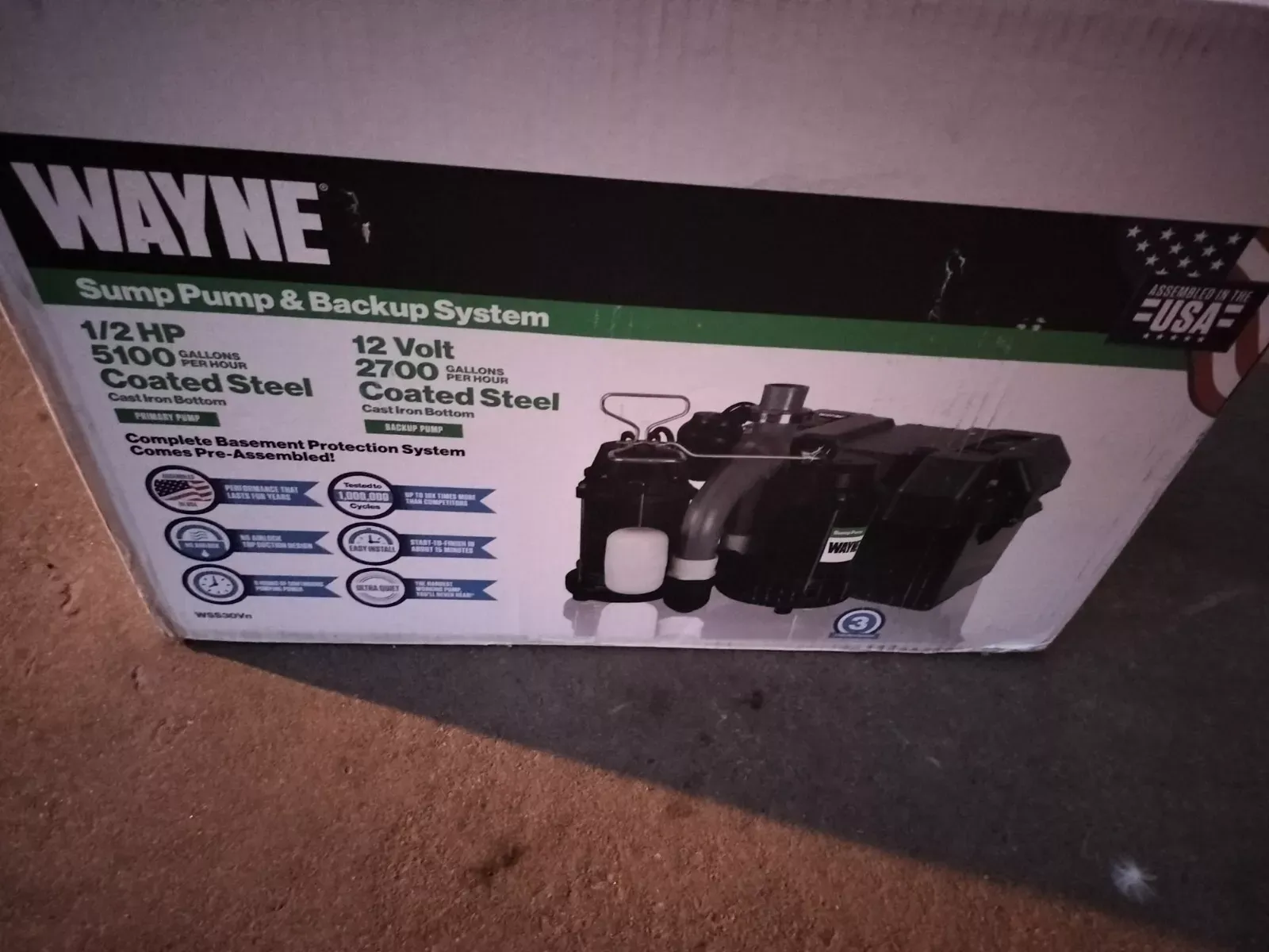 Wayne WSS30VN 1/2 HP Combination Battery Primary and Backup Sump Pump System