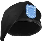 Black Military Inspection Ready Wool Uniform Beret with US Army Type Blue Flash