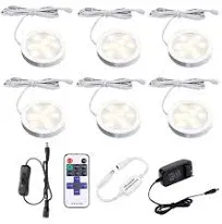 AIBOO LED Under Cabinet Lighting Fixture Kitchen Under Counter Lights with Plug in and Wireless RF Remote Control, 6 Thin Cabinet LED Puck Light Kits (4000K Natural White)