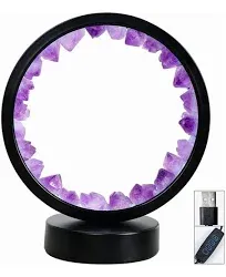 Runyansghi Amethyst Night Lamp 8.6" Natural Healing Crystal Bedside Lamp USB Port 3 Colours Dimming Mode Bedroom Lamp Suitable Night Light for Living Room Bedroom Office Home Decor Ideal Gift