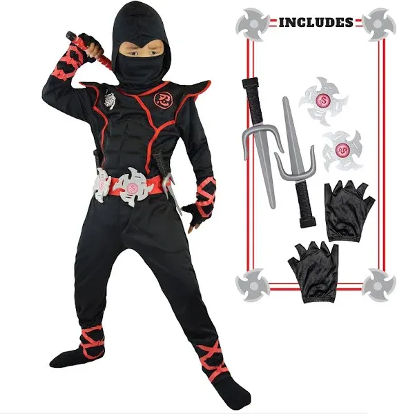 Spooktacular Creations Ninja Costume for Kids, Black Deluxe Ninja Costume for Boys Halloween Ninja Costume Dress Up (Black, XX-Large(14-16 yrs))