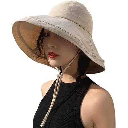 Maxajqo Upf50+ Protection Wide Brim Women's Bucket Hat Travel Beach Sun Hat with Semi-Rigid Adjustable Foldable Brim