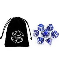 Haxtec Metal Dice Set D&D Silver Navy Blue Metal Polyhedral DND Dice for Dungeons and Dragons-Glossy Enamel Dice (Silver Navy Blue)