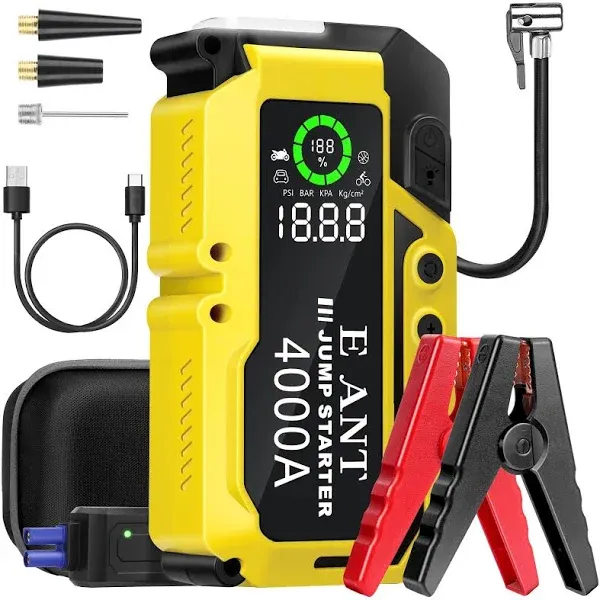 E-Ant Car Jump Starter with Air Compressor 4000A Peak 12v Auto Battery Jump Pack