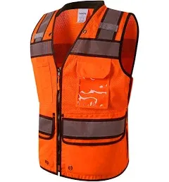 UNINOVA Surveyor Safety Vest Reflective for Men, Class 2 Mesh Safety Vests Reflective with Pockets and Zipper,High Visibility Construction Work Surveyor Vest