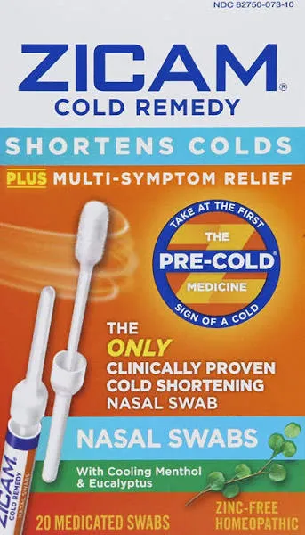 Zicam Cold Remedy Cold Shortening Medicated Nasal Swabs Zinc-Free 20ct