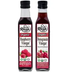 De La Rosa Organic Raspberry & Pomegranate Vinegar, Raw & Unfiltered, Vegan, Gluten Free & Kosher, Great for Organic Salad Dressing and Marinades, 100% Pure Vinegars 16.9 Oz (Pack of 2)