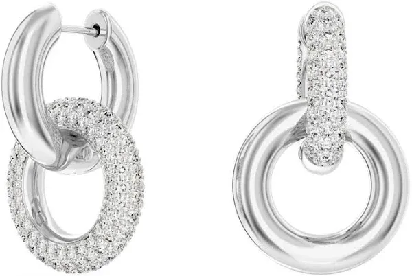 Swarovski Dextera Hoop Earrings, Asymmetrical, Loop, White, Gold-Tone 5668818