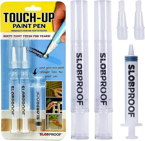 Slobproof Touch-Up Paint Pen - Refillable Paint Brush Pens - Touch-Up Paint Pens for Walls, Window, Wood - Fillable Paint Pens w/ Any Paint Types (Fill with Own Paint for a Precise Match), 2-in-1 Pack