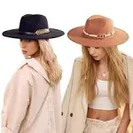 Nozomi 2 Pack Wide Brim Fedora Hats for Women Men, Stylish Fedora Hats for Women Classic Felt Fedora Hats with Belt Buckle Felt Panama Hat