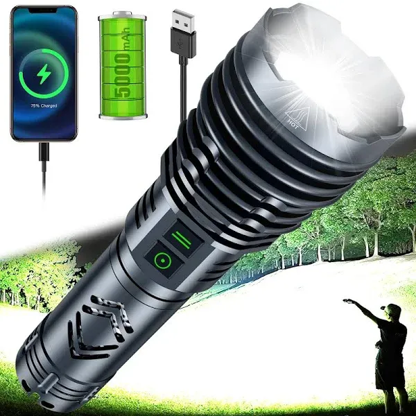 Rechargeable Flashlights 1500000 High Lumens,Super Bright LED Flashlight,Tactical Powerful Waterproof Handheld Flashlights with Zoomable 6 Modes,Output Funtion & 24H Long Life for Emergencies Camping