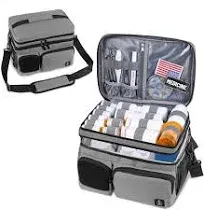 Double Layers Medicine Bag Pill Bottle Organizer Storage Bag with Lockable Zipper,Travel Medicine Organizer with Soft Shoulder Straps for Pill Bottles, Medical Supplies (Bag Only)