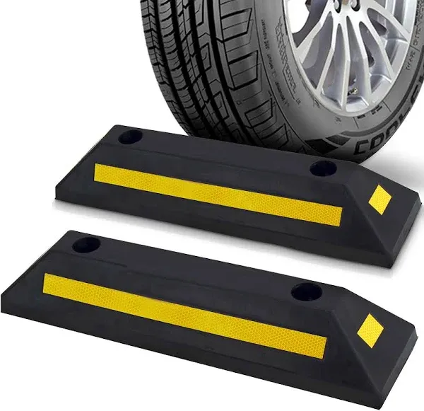 Pyle Heavy Duty Car and Truck Wheel Stop Rubber Parking Tire Block (Set of 2)