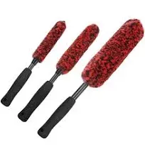 Car Wool Wheel Brushes for Cleaning Wheels Set (3 Pack), Metal-Free Tire Brushes Kit, Soft Wheel Brushes for Cleaning Tires and Rims