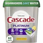 Cascade Platinum Dishwasher Detergent, Lemon Scent, Actionpacs - 62 actionpacs, 979 g