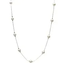 Women's Sterling Silver Chain Station Scatter Illusion Necklace Crystal Simulated Pearls