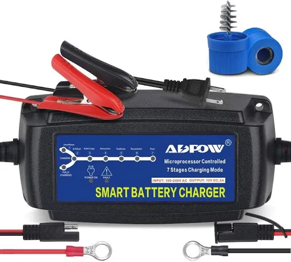 ADPOW 5A 12V Automatic Smart Battery Charger Automotive Maintainer 7-Stages T...