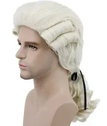 karlery Men Long Wave Black Wig Gaston Colonial Wig Halloween Costume Cosplay Wig