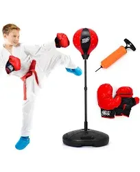 Costway Kids Punching Bag Toy Set Adjustable Stand Boxing Glove Speed Ball w/ Pump New Red