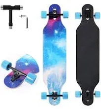 Longboard Skateboard, 41 Inch Drop Through Longboard Complete 9-Ply Nature Maple Premium Cruiser Long Board for Adults, Teens and Kids - High-Speed Bearings & T-Tool