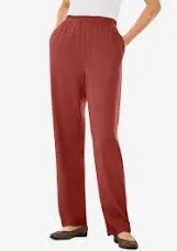 Woman Within Plus Size 7-Day Knit Straight Leg Pant Stretch Elastic Waist Petite & Tall