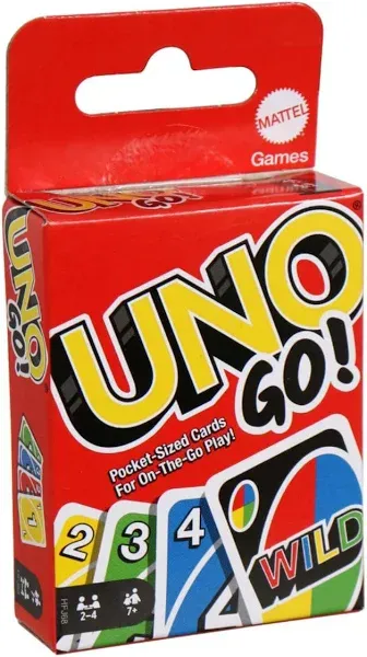 UNO GO! Pocket-Sized Cards for On The Go Play Mini Sized Playing Cards for Travel Stocking Stuffer Birthday Party Kids, Adults Family Game Night Color Matching Fun