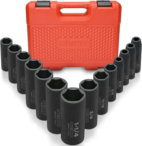 1/2&#034; Drive SAE Impact Socket Set, 6-Point Design, 14-Piece Set 3/8&#034; to 1-1/4&#034;