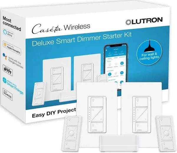 Lutron Caseta Deluxe Smart Dimmer Switch 2 Count Kit