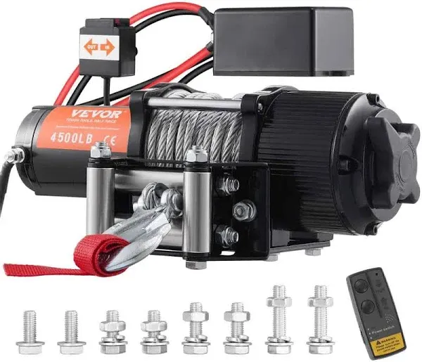 VEVOR Electric Winch, 12V 4500 lb Load Capacity Steel Rope Winch, IP55 1/4” x 39