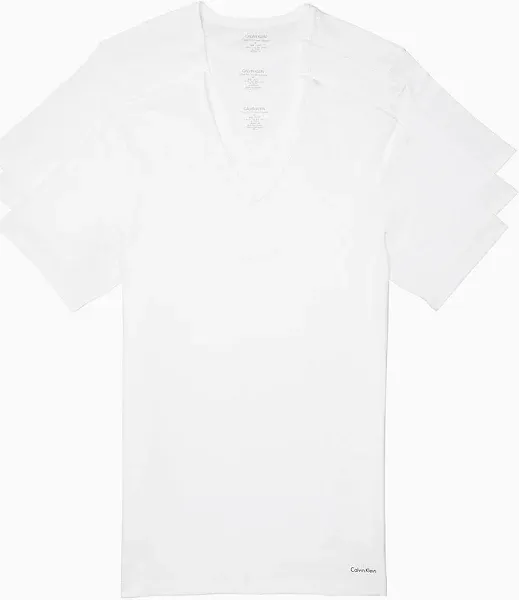 Calvin Klein underwear Men's 3 Pack Slim Fit Classic V-Neck Tee, White, M