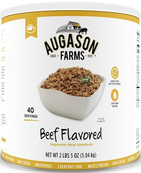 Augason Farms Beef Flavored Vegetarian Meat Substitute 2 Lbs 5 OZ No. 10 Can