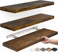  Floating Wood Shelves - Wall Mounted for 16 Inches Rustic Brown