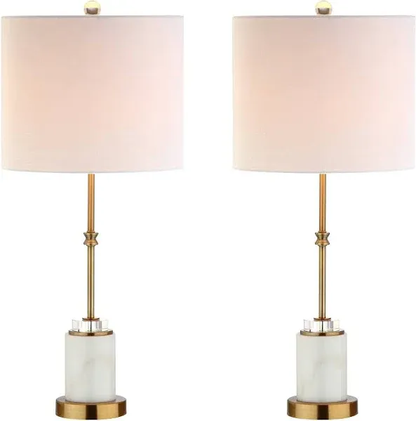 JONATHAN Y 27&#034; Table Lamp Incandescent LED Marble/Crystal Brass/White (Set of 2)