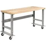 Global Industrial Light Duty Butcher Block Top Adjustable Height Workbench, 800 lbs, 72 x 30 x 36 to 43, Gray