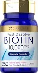 Carlyle Biotin 10000mcg | 250 Fast Dissolve Tablets | Max Strength