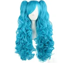 MapofBeauty 28"/70cm Lolita Long Curly Clip on Ponytails Cosplay Wig (White)