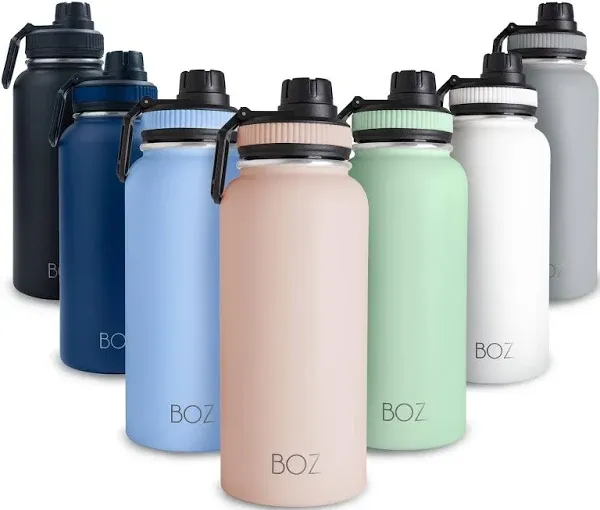 Stainless Steel Water Bottles 2 Pack Bundle - Grey Water Bottle + Black Water Bo