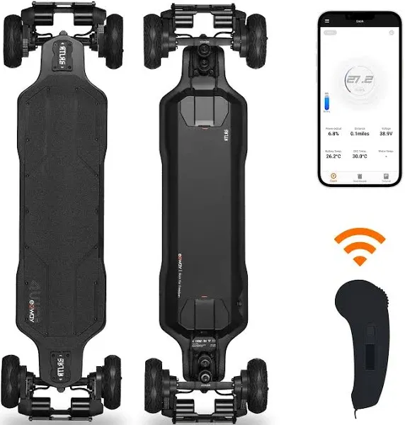 Exway Atlas Carbon All-Terrain Electric Skateboards, All-Weather Pneumatic Tires, Top Speed of 31 Mph, 18miles Range, IP55 Waterproof, 780 LBS Max Load, Off-Road Electric Longboard for Adults