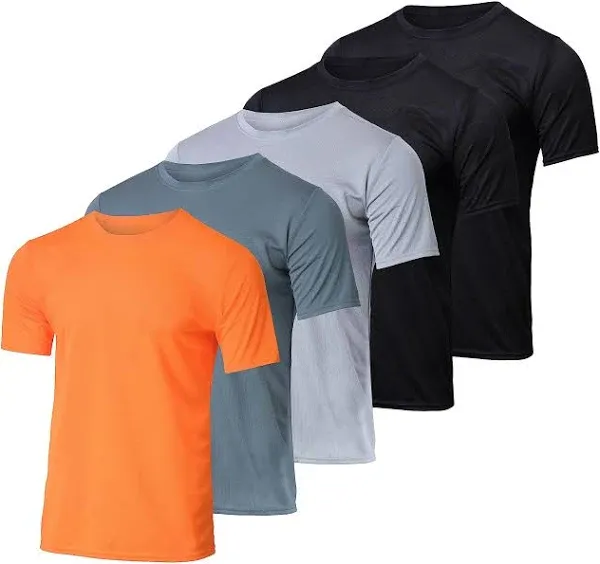 Real Essentials 5 Pack: Youth Mesh Moisture Wicking Active Athletic Performance Short-Sleeve T-Shirt Boys & Girls