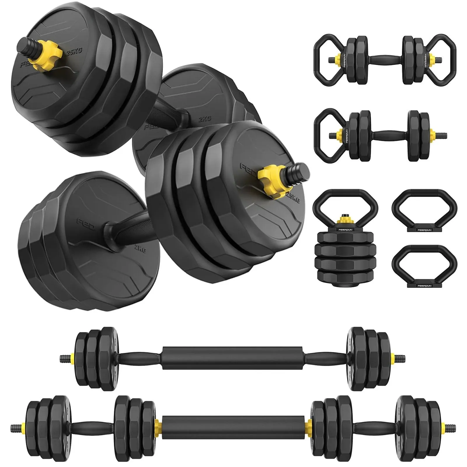 FEIERDUN Adjustable Dumbbells, 40/66/90Lbs Free Weight Set with 4 Modes, Used as